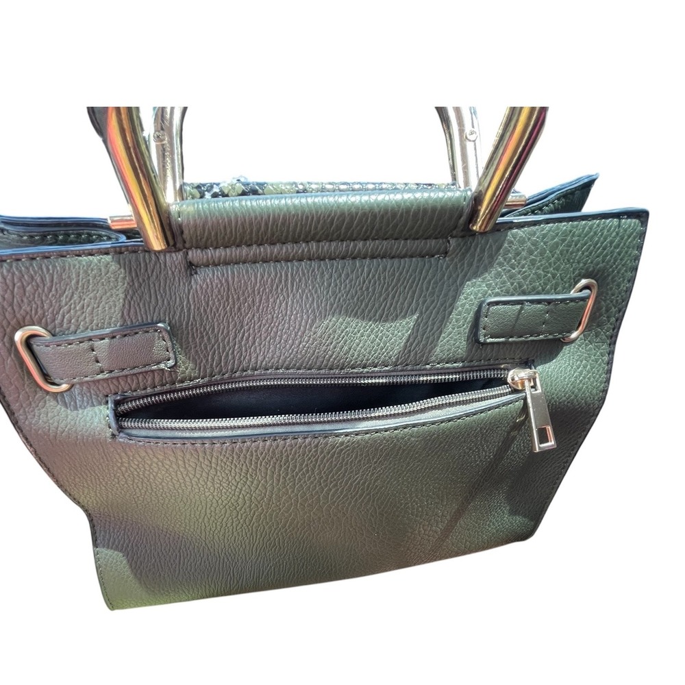 Mia K Collection Forest Green Snakeskin Satchel Handbag Gold Hardware MKF-7115GN - Picture 6 of 11